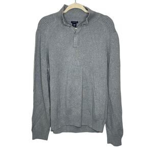 Gap Vintage Gray Athletic Fit Button Neck Sweater Long Sleeve Winter Comfort XL